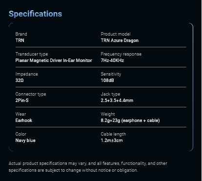 TRN Azure Dragon Flagship Planar Diaphragm Earphones