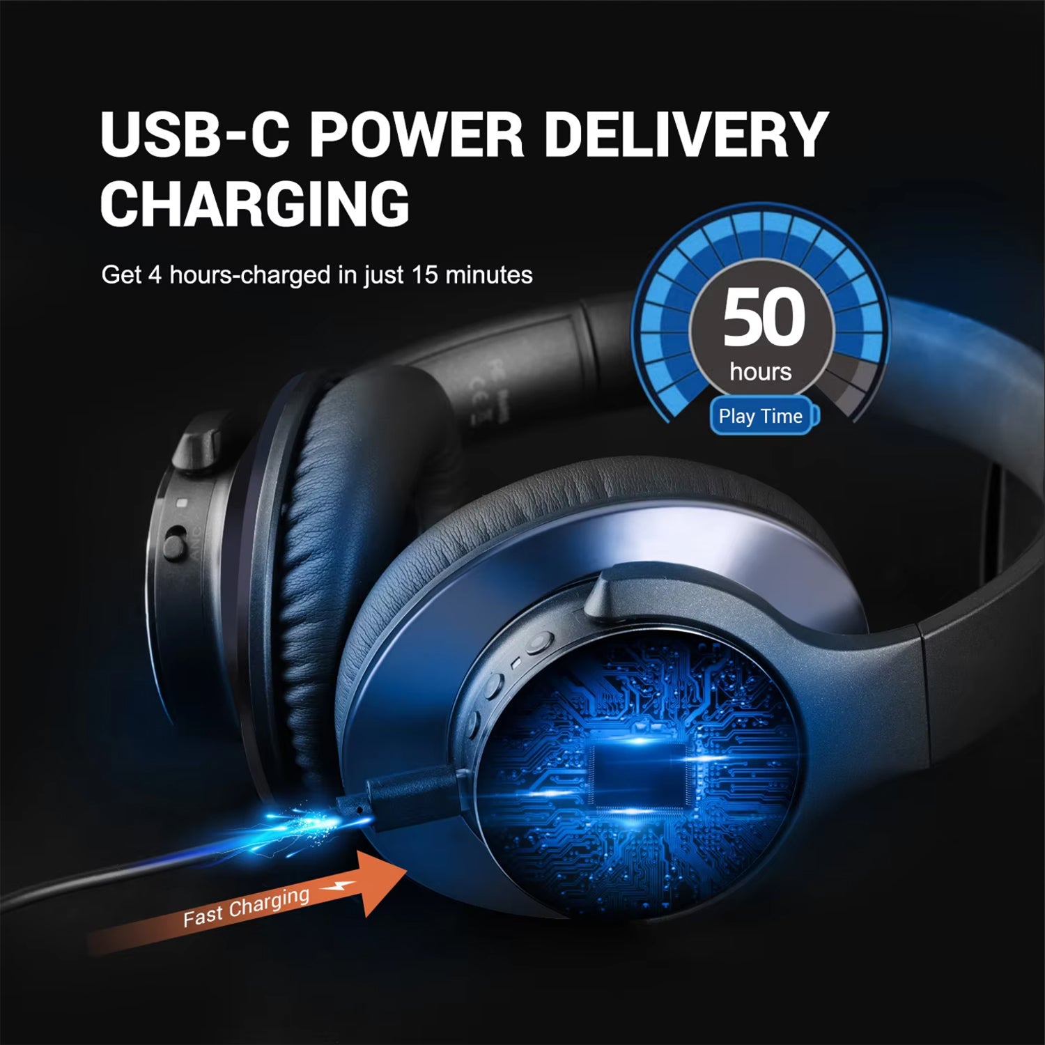 OneOdio A10 Active Noise Cancelling (ANC) Wireless Headphone with Mic and Fast Charging