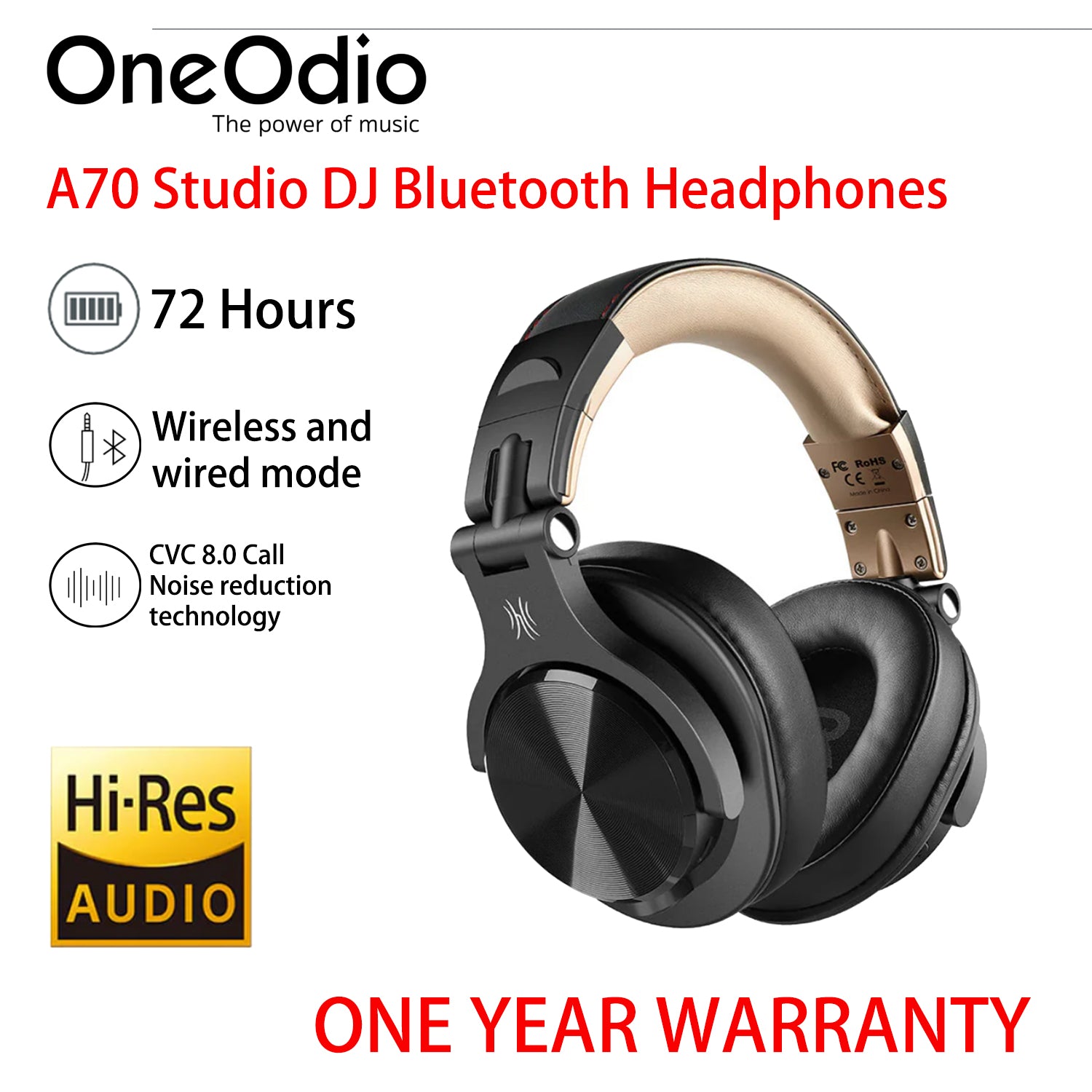 OneOdio A70 Wireless Headphones With Mic Bluetooth 5.2 Headset Over Ear Professional Recording Studio Monitor