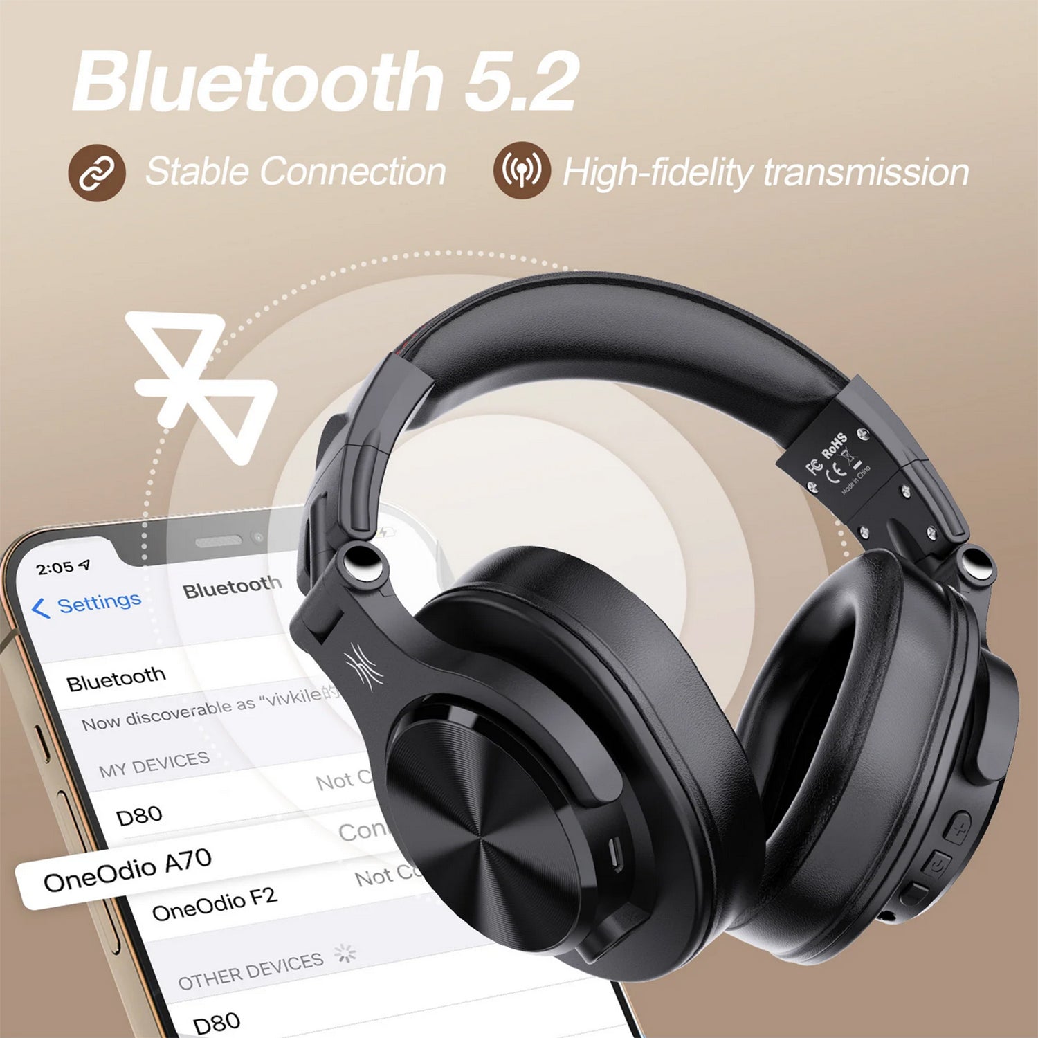 OneOdio A70 Wireless Headphones With Mic Bluetooth 5.2 Headset Over Ear Professional Recording Studio Monitor