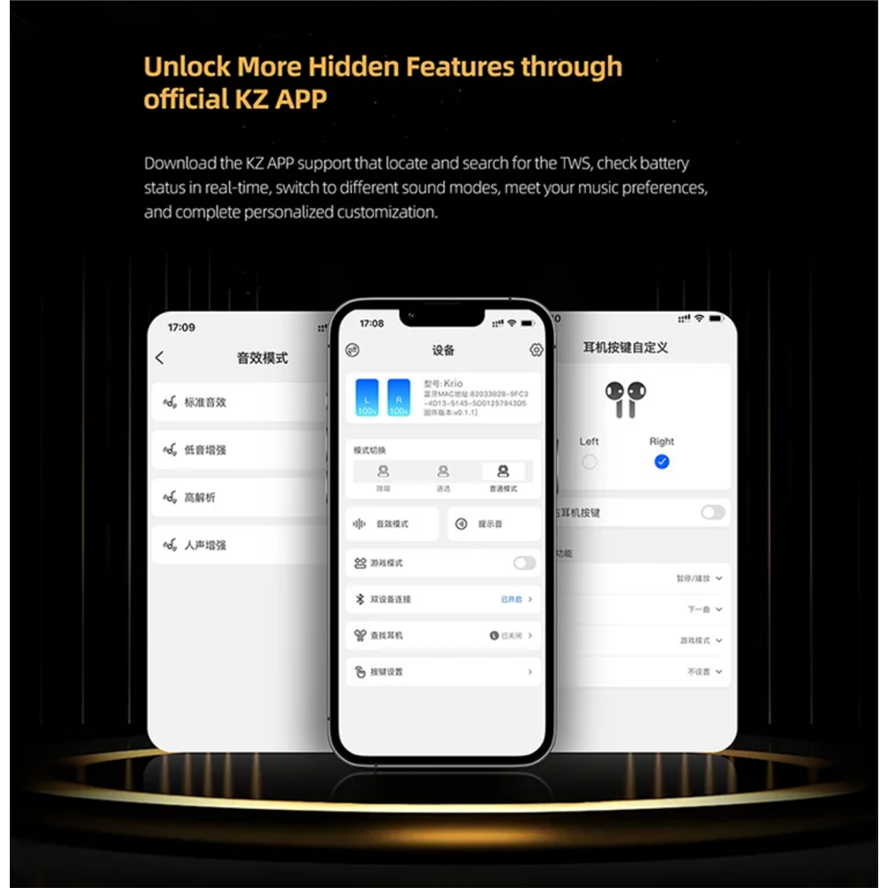KZ Krio Wireless Earbuds 6 mic Hybrid Active Noise Cancellation, LDAC/APTX, 55dB Noise Cancelling, 8H Battery, with APP