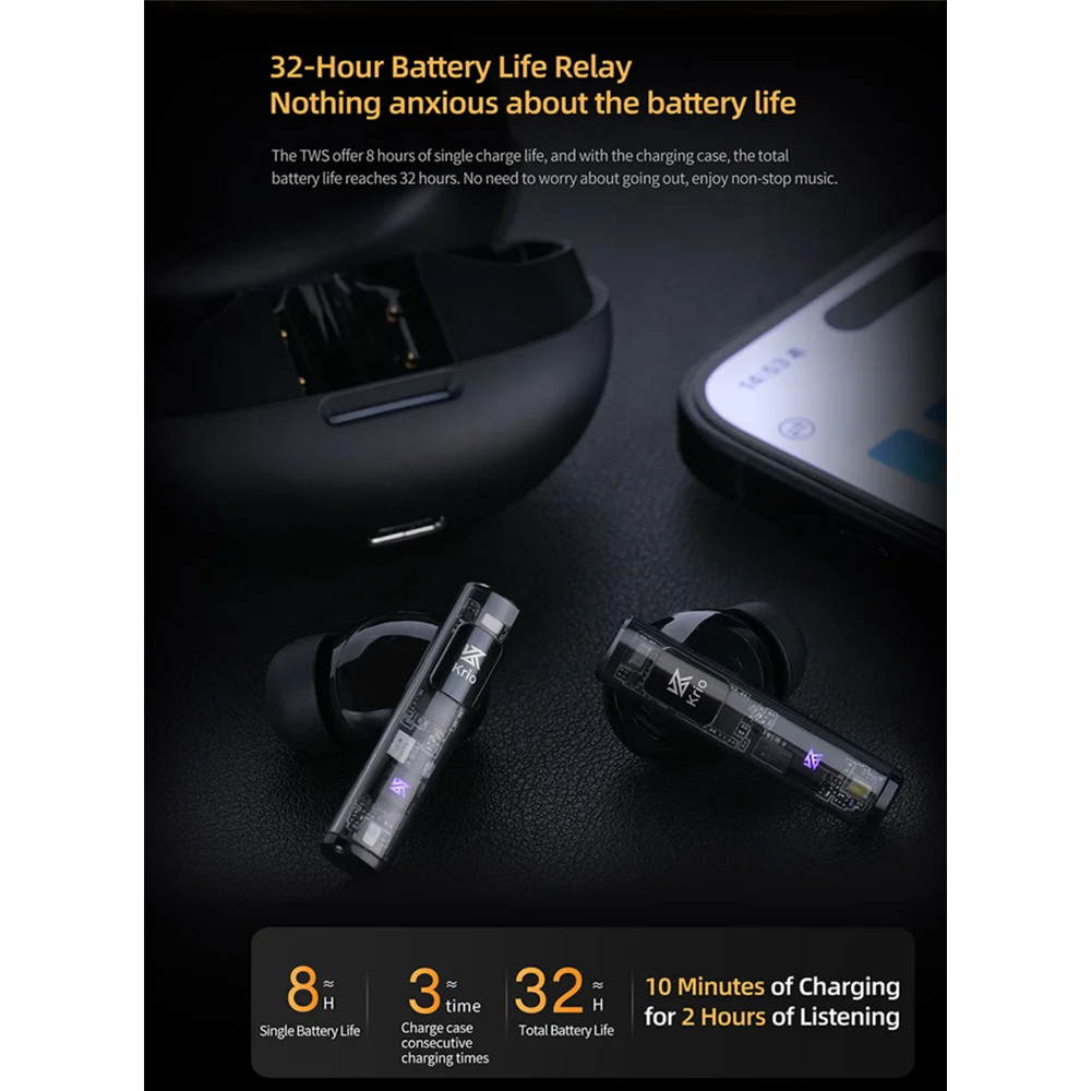 KZ Krio Wireless Earbuds 6 mic Hybrid Active Noise Cancellation, LDAC/APTX, 55dB Noise Cancelling, 8H Battery, with APP