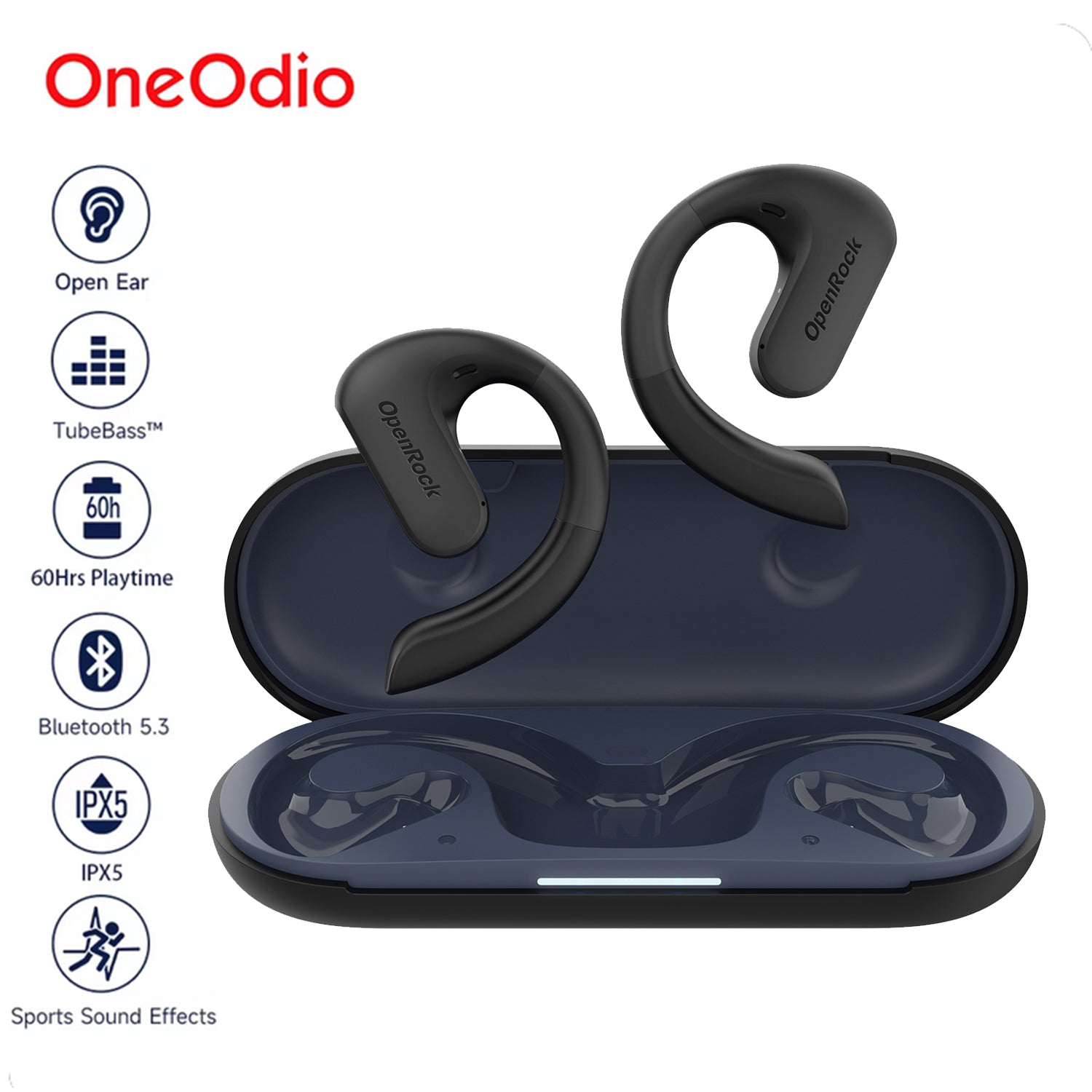 Oneodio OpenRock S Air Conduction Bluetooth 5.3 Earphones Open Ear Wireless Headphones Sports Earbuds TWS With 4 AI Mics 60Hr